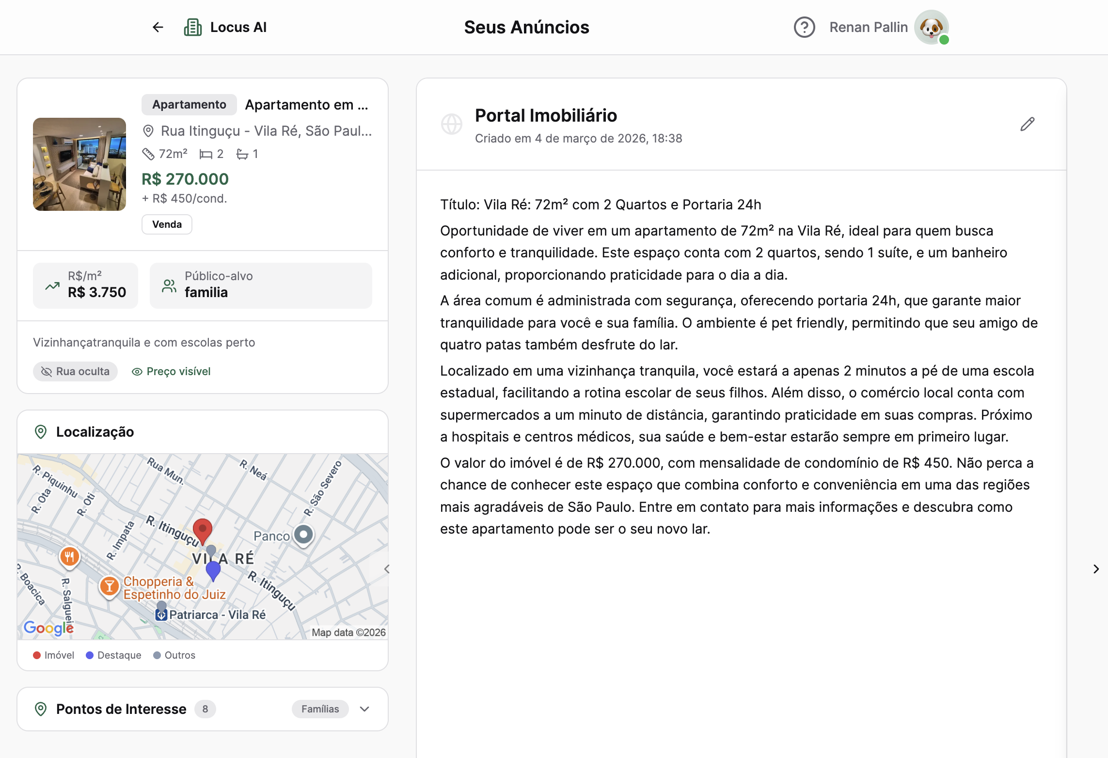 Locus AI — anúncio gerado para Portal Imobiliário